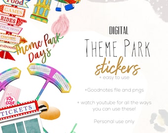 Theme Park Digital Stickers, Digital planning, Carnival Stickers for Digital Planning, Digital Scrapbook Stickers