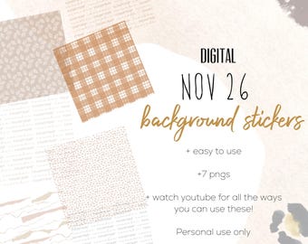 November 26 Background Stickers  | Modern Digital Cute Background Stickers | Fall Digital Planning