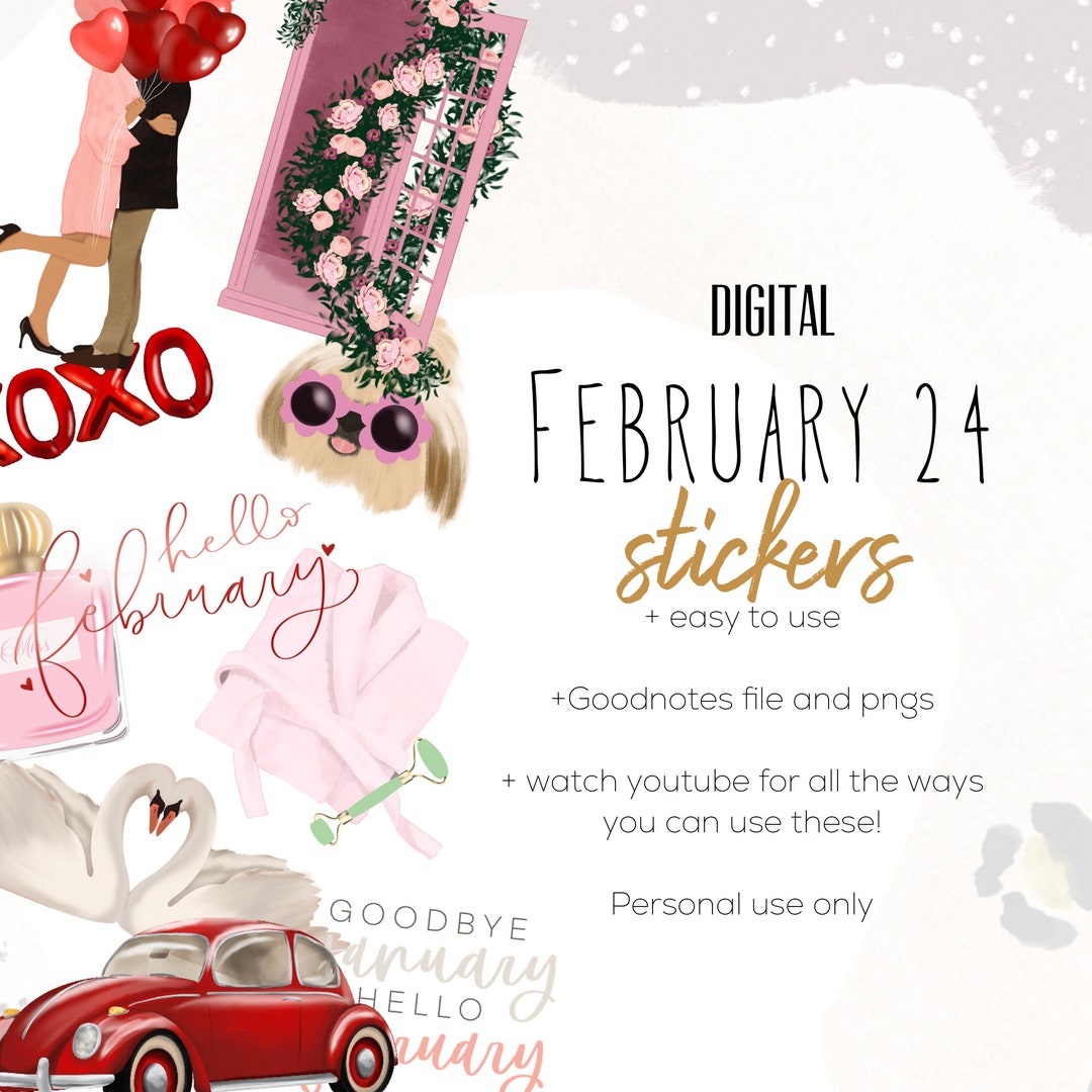 February Text Stickers February 24 Digital Stickers | Goodnotes Stickers | Modern Stickers ...