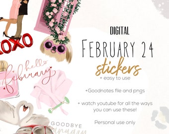 February 24 digital stickers | goodnotes stickers | modern stickers | digital lovebird stickers | Valentine stickers