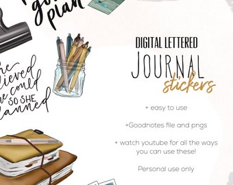 Journal Digital Stickers for Goodnotes, spring modern minimalist digital stickers for digital planners | Planner png digital stickers