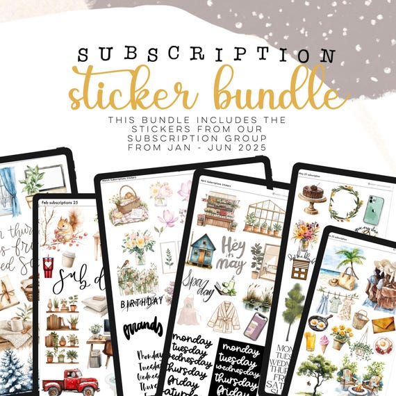 Jan- Jun Subscription Sticker Bundle |  Stickers for Goodnotes and Noteful | Bundle digital  stickers