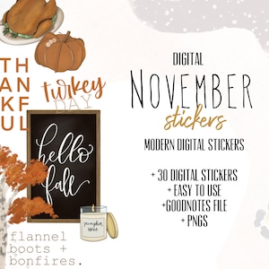 November digital stickers | fall goodnotes modern stickers, digital fall stickers