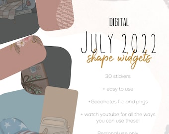 July 2022 Shape Widgets for Goodnotes | July 2022 digital shape Widget stickers