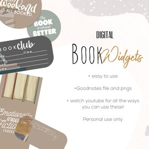 Widget digitali per libri per Goodnotes, adesivi digitali moderni e minimalisti per pianificatori digitali / Tracker di lettura digitale per pianificatore