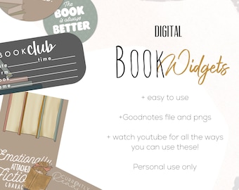 Book Digital Widgets  for Goodnotes, modern minimalist digital stickers for digital planners | Digital Reading trackers for planner