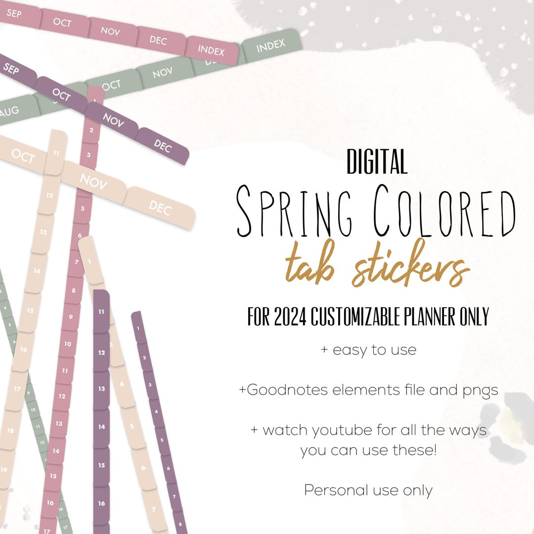 Spring Colored Tab Stickers for Goodnotes, Spring Tab Stickers | Month ...