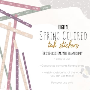 Spring Colored Tab Stickers for Goodnotes, spring tab stickers | Month tab digital stickers
