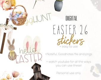 Easter 26 Stickers, Digital planning, bunny stickers, Easter planning stickers, stickers for digital planning