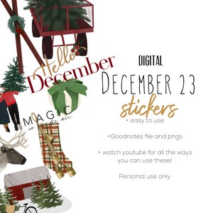 December digital stickers | Christmas December goodnotes modern stickers, digital Christmas Tree stickers