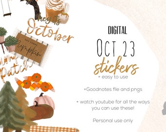 October 2023 Stickers for Goodnotes | Fall digital stickers stickers modern stickers