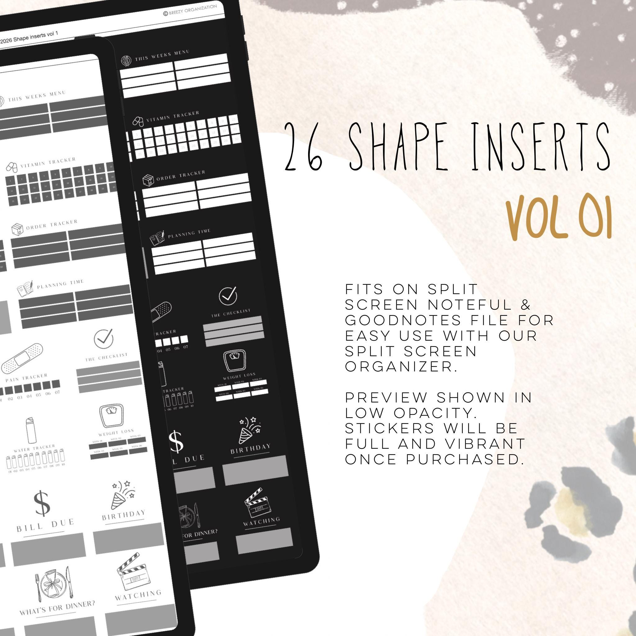 26 Shape Inserts Vol 01 Checklist, Menu Planning, Spending Tracker ...