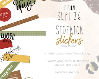 September 2026 sidekick stickers | Goodnotes and Noteful modern stickers, digital sidekick essential stickers