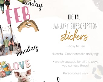 January 26 Subscription Digital Stickers | Goodnotes and Noteful Modern Digital Stickers