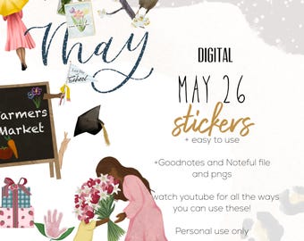May 26 digital stickers | noteful and goodnotes stickers | modern stickers | digital spring stickers |
