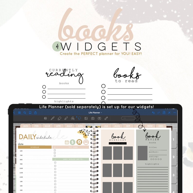 Books books wishlist, to read, currently, book review Digital WIDGETS for the Customizable Digital LIFE Planner Digital inserts only image 1