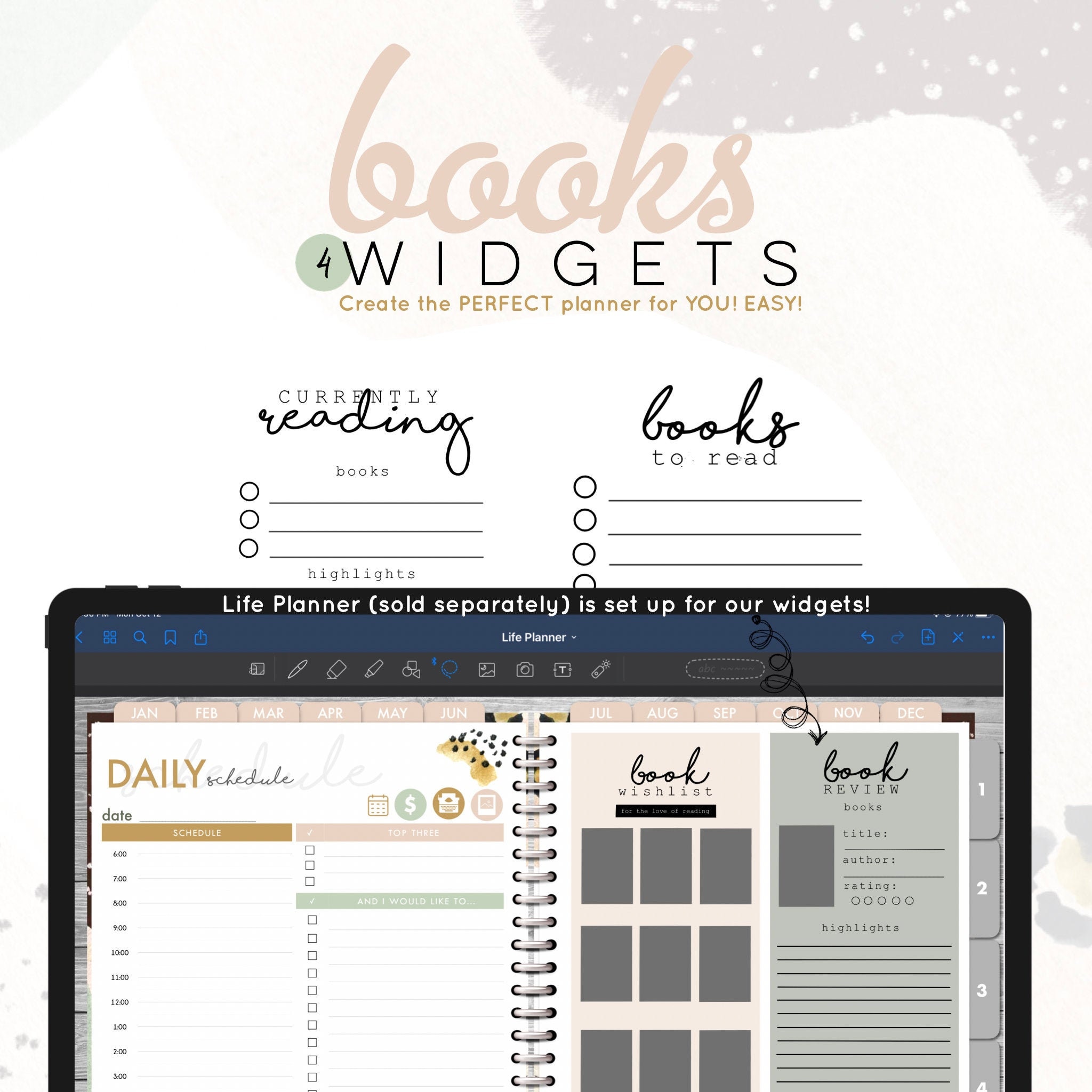 Boeken boeken verlanglijst, om te lezen, momenteel boekbespreking | Digitale WIDGETS voor de aanpasbare digitale LIFE Planner | Alleen digitale inzetstukken