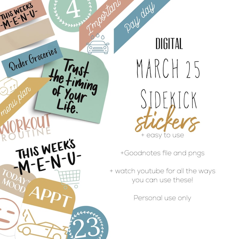 March 2025 Digital Sidekick Stickers | Spring Goodnotes Modern Stickers ...