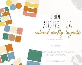 August 26 Weekly Digital INSERTS for the Customizable and Life Digital Planner | August  26 Digital inserts only