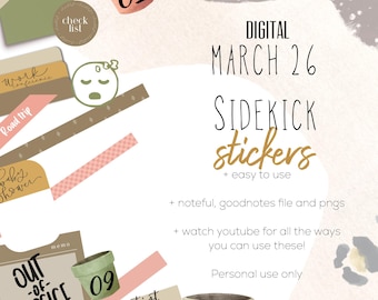 March 2026 sidekick stickers | goodnotes and noteful modern stickers, digital sidekick spring stickers