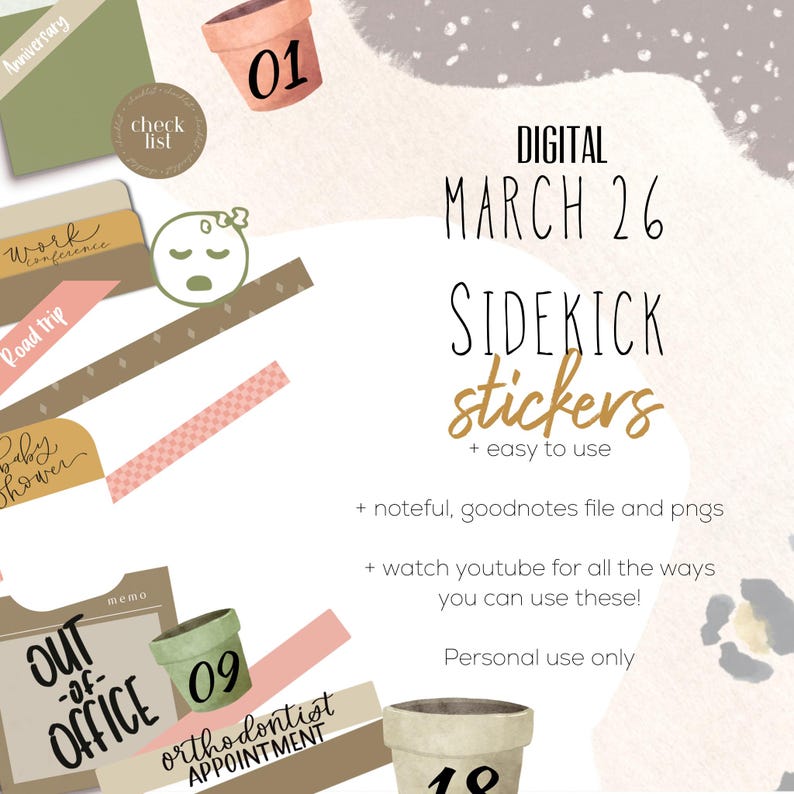 March 2026 Sidekick Stickers | Goodnotes and Noteful Modern Stickers ...
