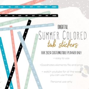 Summer Colored Tab Stickers for Goodnotes, Summer tab stickers | Month tab digital stickers