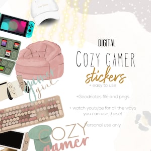 Cozy Gamer Digital Stickers, Game lover digital stickers, Digital planning stickers, Digital planning stickers for gamers