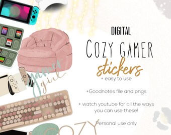 Cozy Gamer Digital Stickers, Game lover digital stickers, Digital planning stickers, Digital planning stickers for gamers