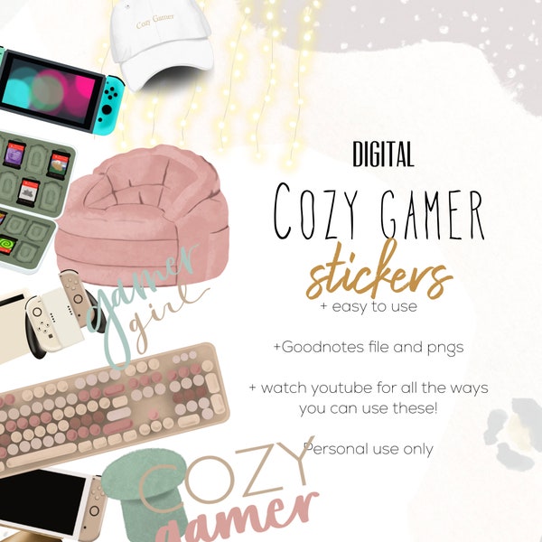 Cozy Gamer Digital Stickers, pegatinas digitales para amantes de los juegos, pegatinas de planificación digital, pegatinas de planificación digital para jugadores