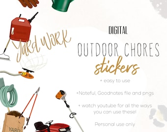 Outdoor Chore Stickers, Digital planning, Yard work stickers, Garden stickers, stickers for digital planning
