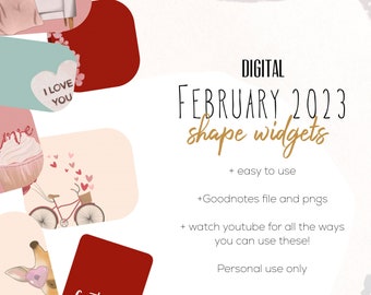 February 2023 digital widget shape stickers | valentines goodnotes modern stickers, digital minimalist stickers