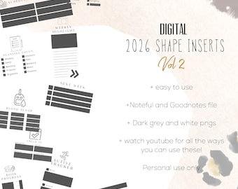 26 Shape Inserts Vol 02 Spending Tracker, Blood Sugar Tracker, Digital Stickers  | Modern Digital Customizable Widget Stickers