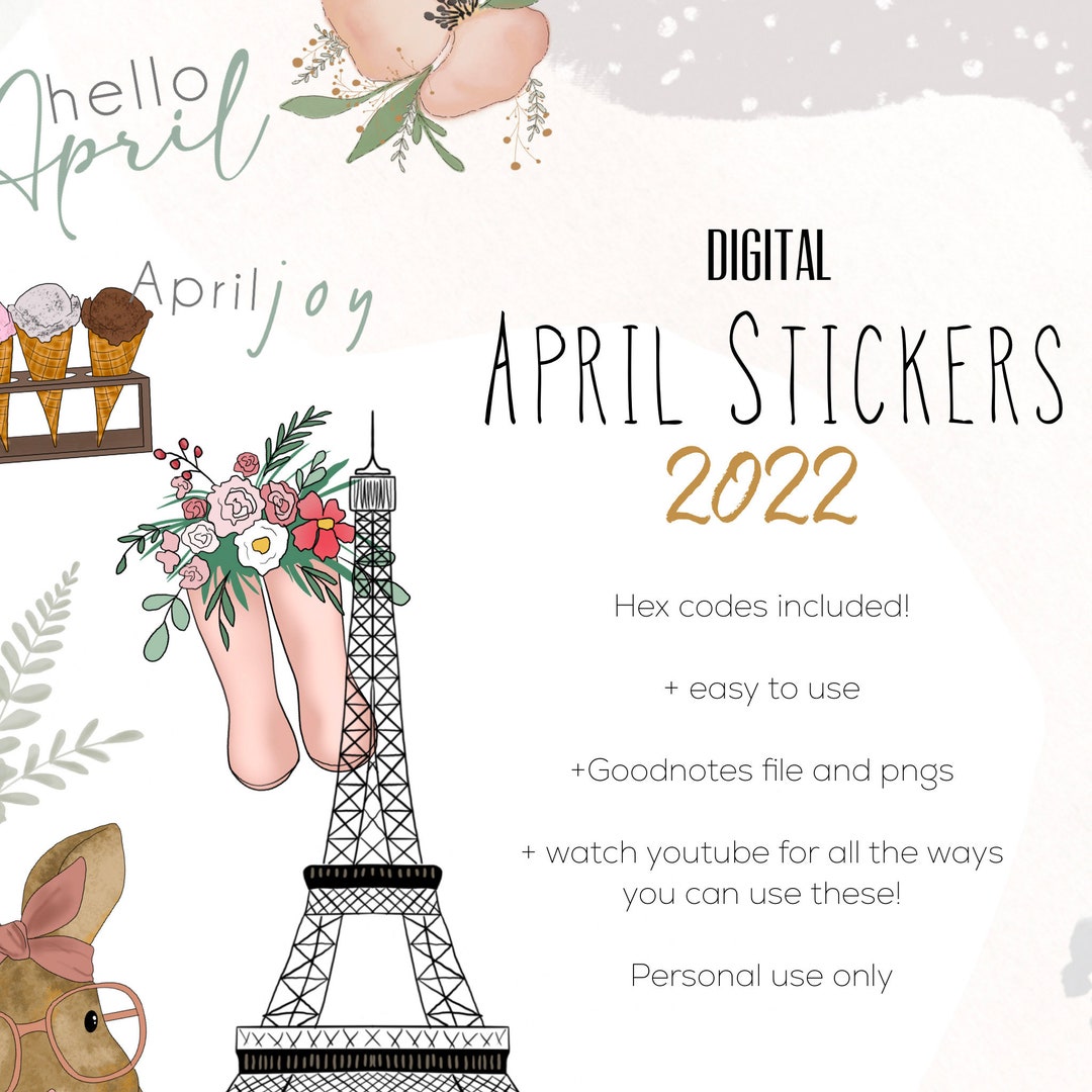 April Digital Stickers for Goodnotes | Modern Stickers, Digital Spring ...