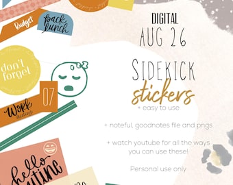 August 2026 sidekick stickers | Goodnotes and Noteful modern stickers, digital sidekick essential stickers