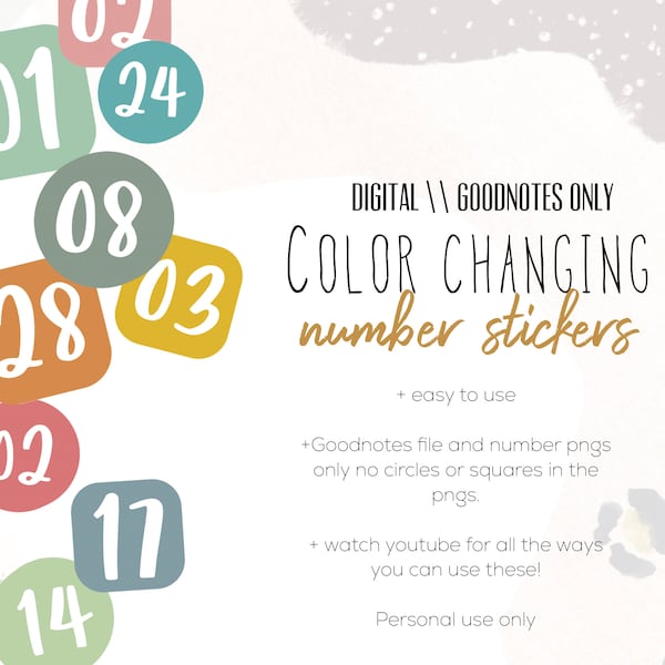 Color Changing Number Planning Stickers | GOODNOTES ONLY for the color changing