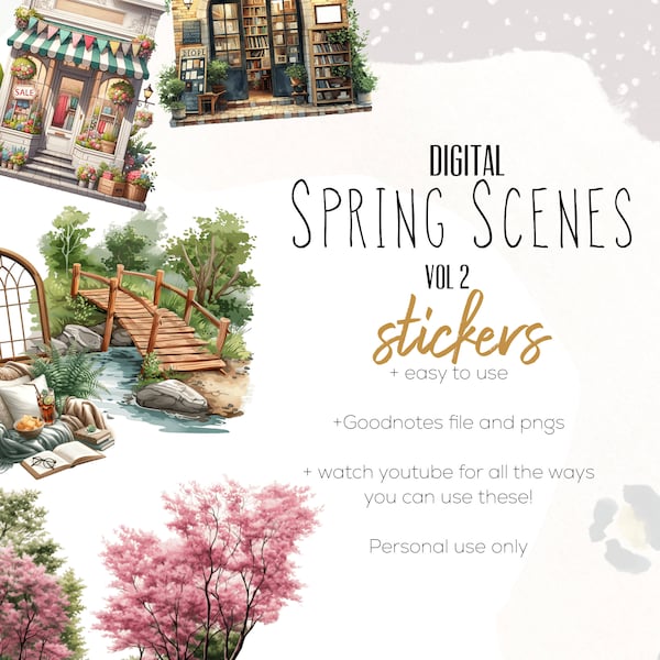 Spring Scene Vol 2 Digital Stickers Stickers, Digital planning, Cute  Stickers for Digital Planning, Digital Scrapbook Stickers