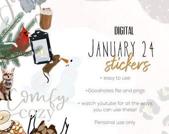 January 24 Winter digital stickers | goodnotes  stickers modern stickers, digital snowman stickers