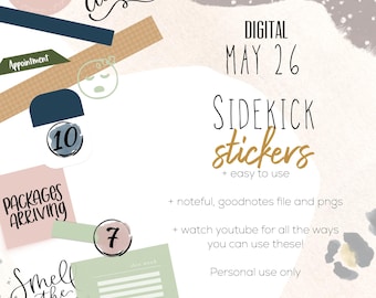 May 2026 sidekick stickers | goodnotes and noteful modern stickers, digital sidekick spring stickers