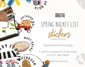 Spring Bucket List Digital Stickers Stickers, Digital planning, Book Lover Stickers for Digital Planning, Digital Scrapbook Stickers