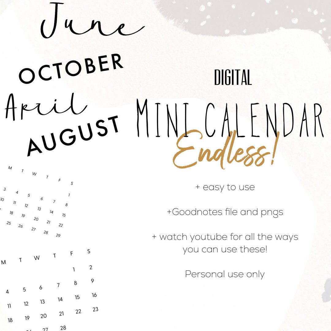 Mini Calendars, Month Calendars for Daily Journaling Endless Mini Month ...