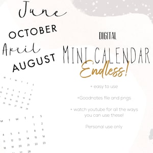 Minikalender, Monatskalender für Journaling | Endlos Mini-Monatskalender-Sticker