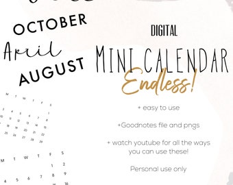 Mini Calendars, Month calendars for Daily journaling | Endless Mini Month Calendar Stickers