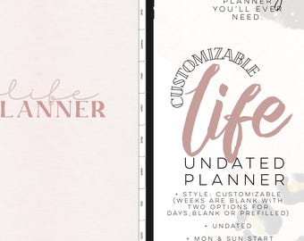 Customizable UNDATED Life Planner PORTRAIT | NEW for 2025 All in One Digital life planner easy customizable planner with insert and widgets