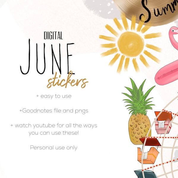 June Stickers 2022  | Modern Digital Summer Stickers for June