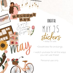 Mai 25 digitale Aufkleber | Goodnotes und Notiz-Sticker | moderne Aufkleber | digitale Frühlingssticker | Florale Aufkleber