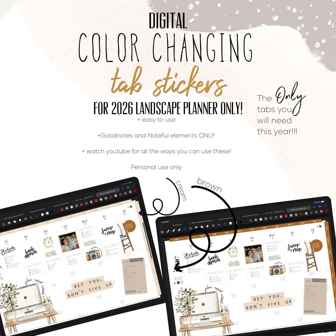 Color Changing Tab Stickers for 2026 Landscape Planners | NOTEFUL ...