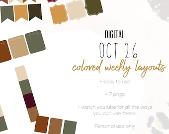 October 26 Weekly Digital INSERTS for the Customizable and Life Digital Planner | October  26 Digital inserts only