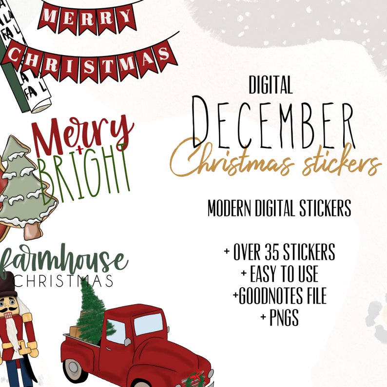 December Christmas digital stickers christmas goodnotes modern stickers, digital fall stickers image 1