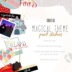 Magical kingdom Stickers for Goodnotes, Summer fun digital stickers for digital planners, Planner png digital stickers, theme park, vacation