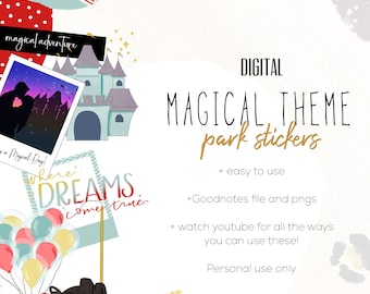 Magical kingdom Stickers for Goodnotes, Summer fun digital stickers for digital planners, Planner png digital stickers, theme park, vacation